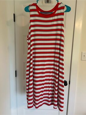 Time and Tru Red and White Striped Sleeveless Midi Dress